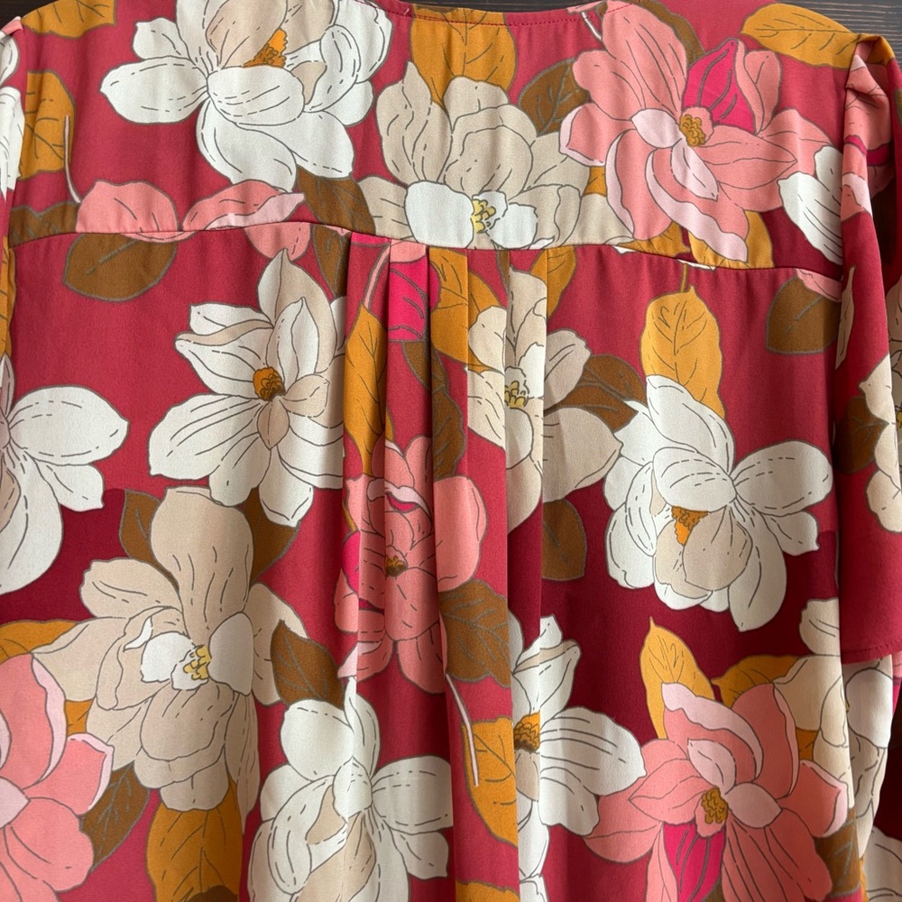 DR2 Multicolor Short Sleeve Floral V-Neck Blouse XL - Picture 4 of 7